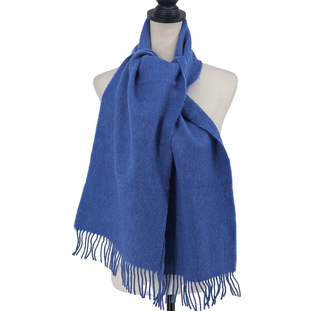 John Hanly Scarf OS Blue Fringe Soft Extra Fine Merino Wool Ireland Quiet Luxury